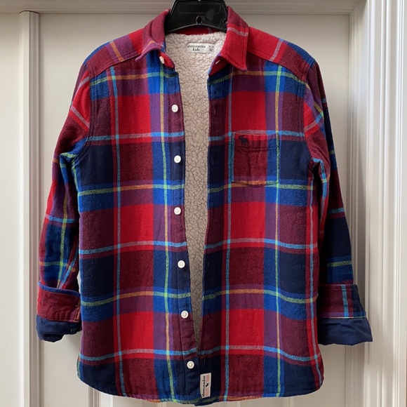 Abercrombie kids Plaid Flannel Sherpa Fleece Lined Jacket/Button Up Shirt - Picture 1 of 5